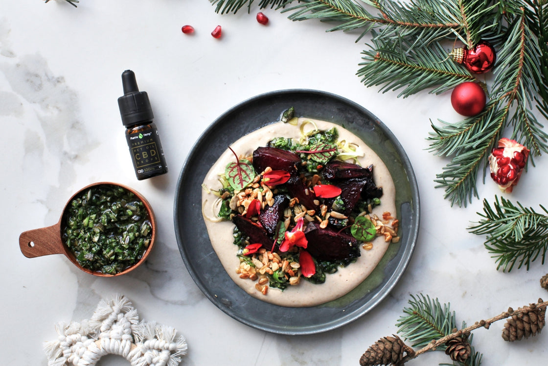 Beetroot Salad with Toasted Sunflower Seeds, Tahini plus a Herb + CBD Gremolata