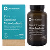 One Nutrition Pure Creatine Monohydrate supplement bottle and packaging on a white background