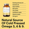 Udo's Choice oil blend bottle with ingredients listed on a yellow background